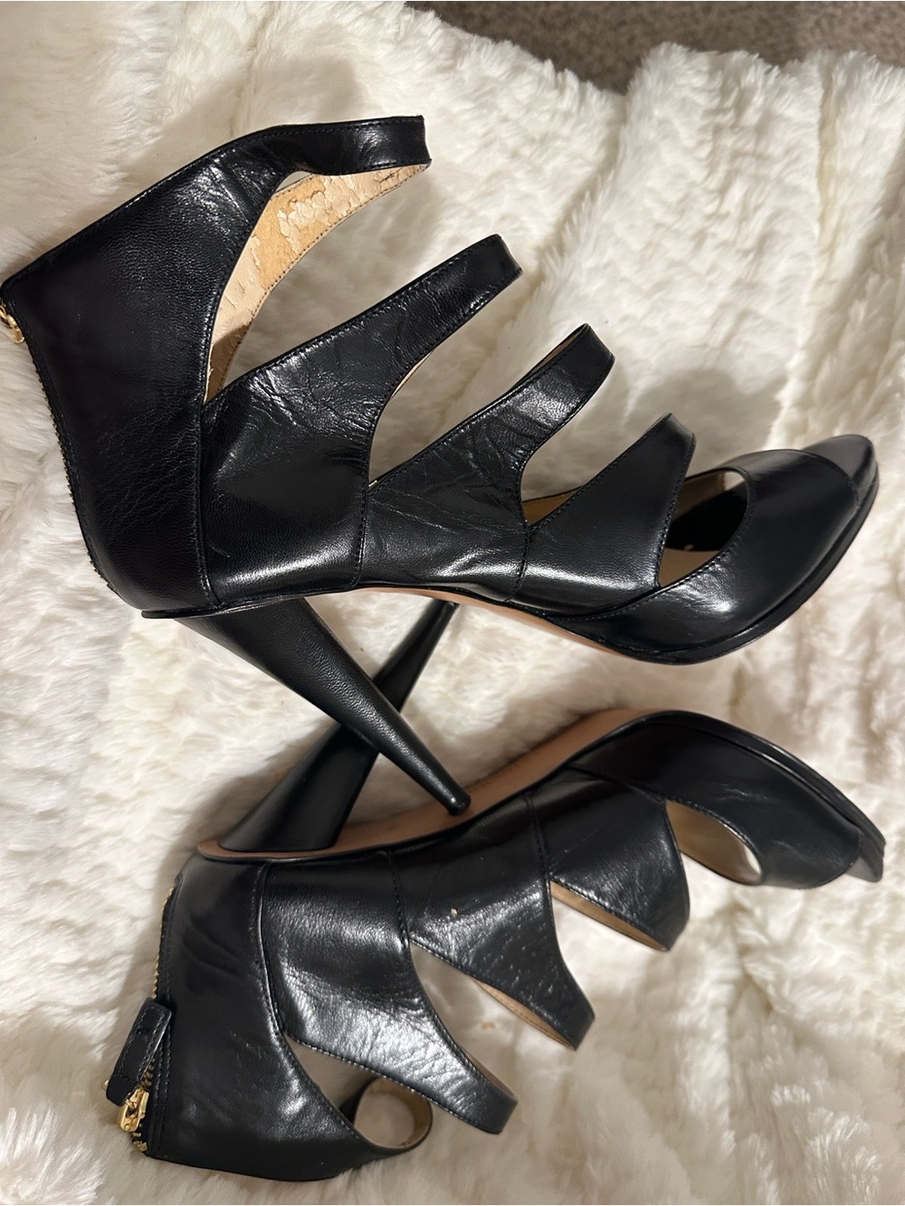 Nine West Peep Toe Heels with gold zipper in back